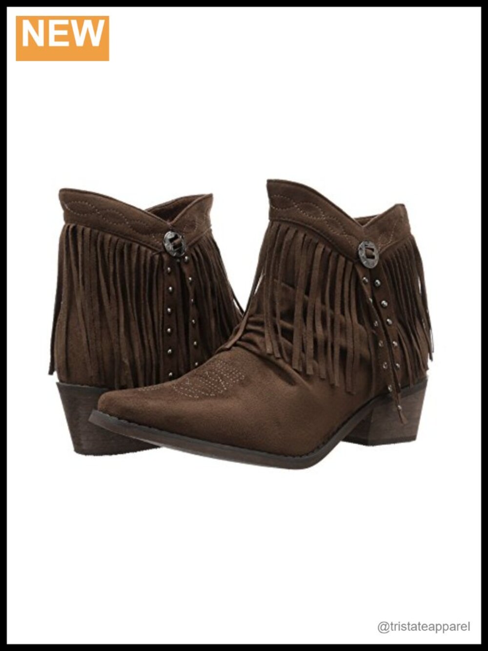 ROPER Fringy Western Ankle Boots Women Round Toe Fringe Tassels Suede